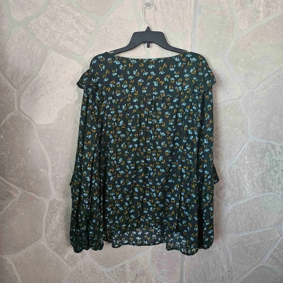 Floral Blouse Womens 4X Green Ruffle Long Sleeve Tie Neck NWT Plus - Picture 5 of 10